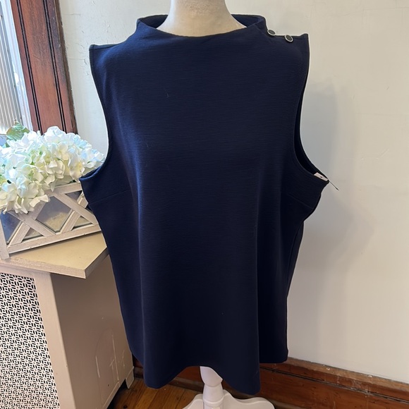 Talbots navy blue sleeveless button accent blouse Size XL New - Picture 2 of 9